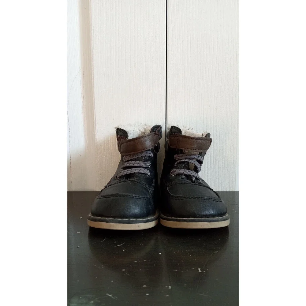 Old navy toddler boys black and brown‎ ankle strap faux leather boots